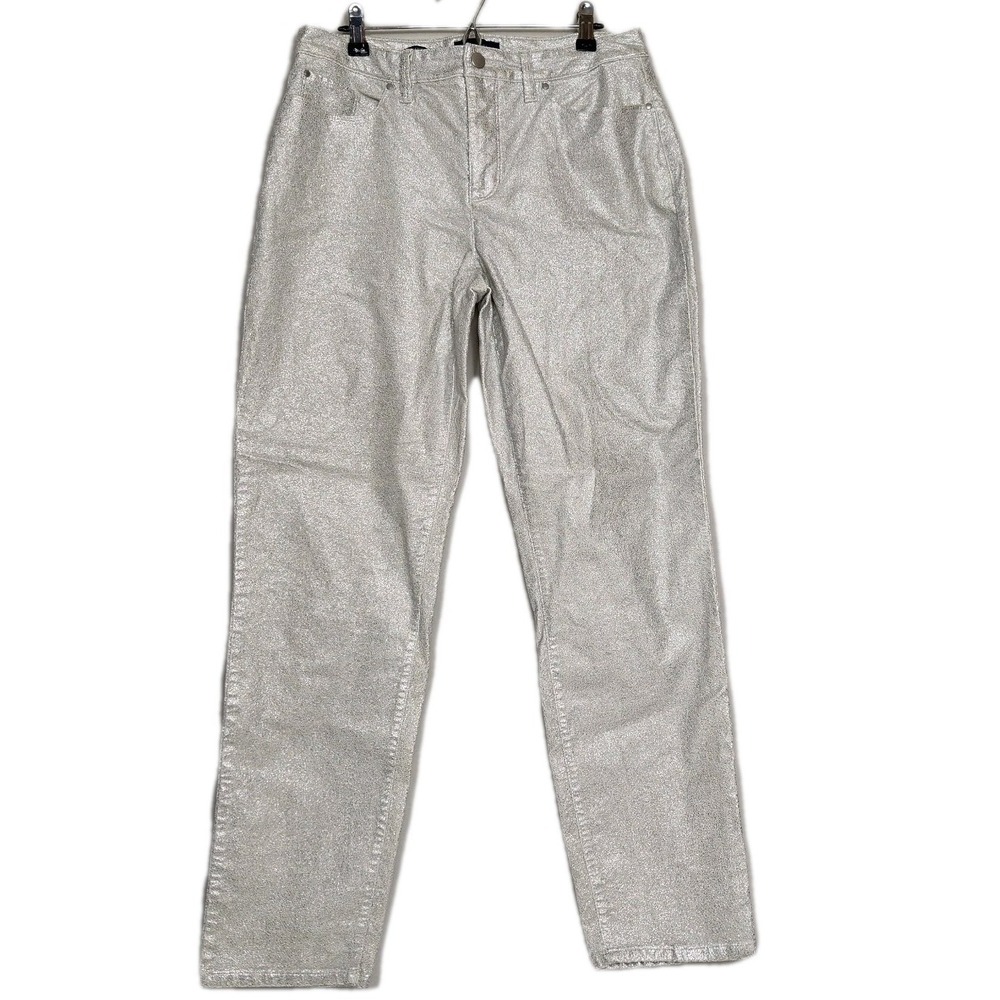 Charter Club Bristol Skinny Ankle Metallic Silver Jeans Womens Sz 8 Sparkle Pant